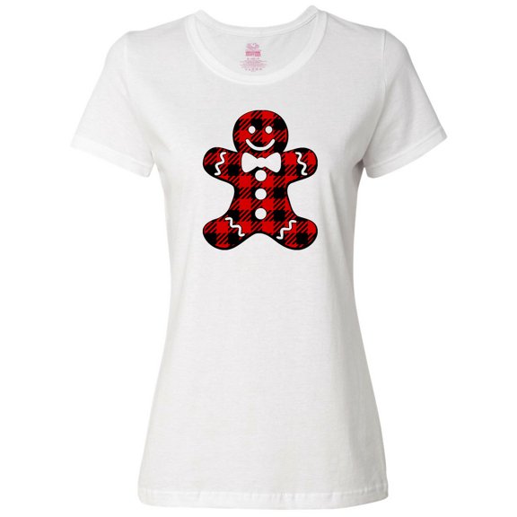 Inktastic Buffalo Plaid Gingerbread Man Women's T-Shirt