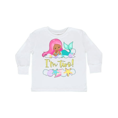 

Inktastic I m 2 Mermaid with Pink Hair and Shells Gift Toddler Boy or Toddler Girl Long Sleeve T-Shirt