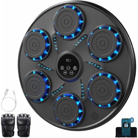 Daretodo Music Boxing Machine for Adults Kids Wall Mounter Punching Equipment with Gloves 9 Training Speed&Mode Excercise Bluetooth and LED Display