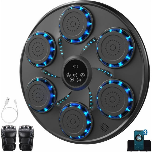 Daretodo Music Boxing Machine for Adults Kids Wall Mounter Punching Equipment with Gloves 9 Training Speed&Mode Excercise Bluetooth and LED Display