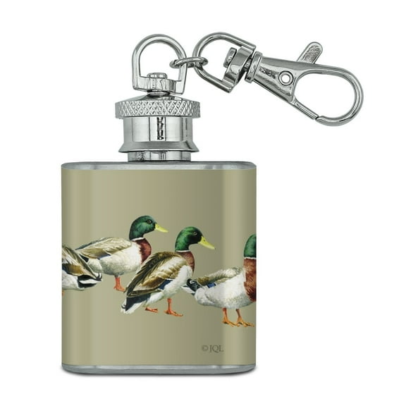 Mallard Ducks in a Row Stainless Steel 1oz Mini Flask Key Chain