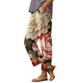 thumbnail image 2 of Women's Casual Pants Women'S Casual Boho Floral Print Stripe Cotton Linen Pants Elastic Waisted Summer Spring Beach Baggy,Red Women's Casual Pants M, 2 of 4