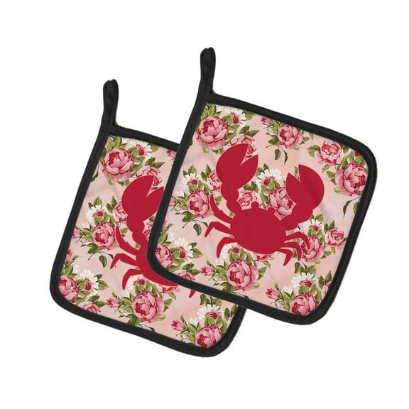 Caroline's Treasures BB1104-RS-PK-PTHD Crab Shabby Chic Pink Roses Pair of Pot Holders , 7.5HX7.5W, multicolor