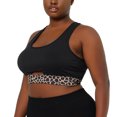 thumbnail image 2 of Sujetadores deportivos de talla grande para mujer, figura completa, diseño de bloque de leopardo, espalda cruzada, sujetador acolchado de apoyo para entrenamiento Negro 2X, 2 of 6