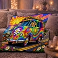 thumbnail image 6 of Retro Rainbow Van Beach Sunset, Peaceful Pet Portrait Pattern, Warm Flannel Blanket for Living Room and Bedroom, Dog Lovers Just Because Gift, Pet Lover Home Decor, 6 of 9
