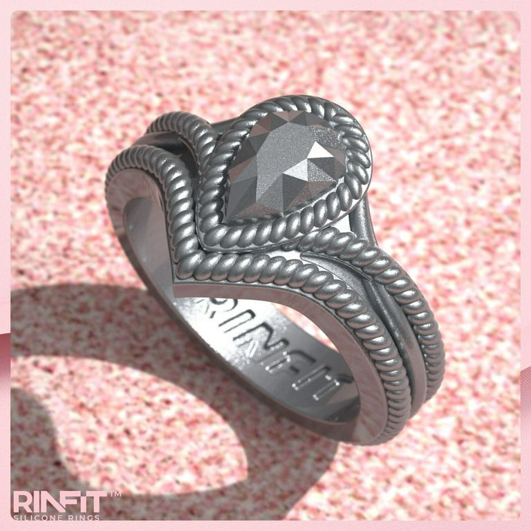 Silicone Wedding Rings for Women - Rubber Band Replacement - Metal Framed  Diamond Pear Collection by Rinfit 