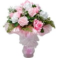 thumbnail image 1 of Pink & White Handcrafted Fabric Rose Bouquet with LED Lights, 1 of 6