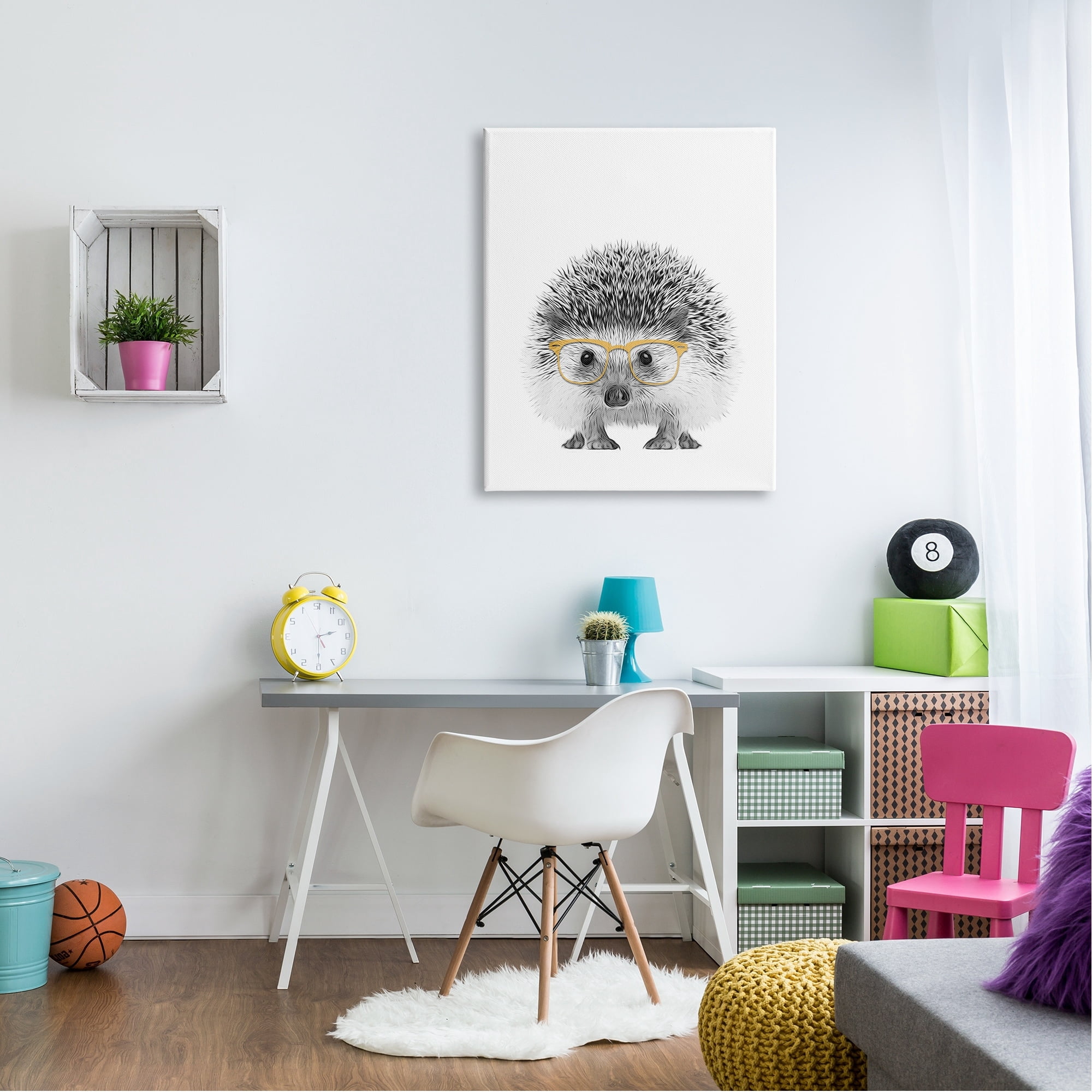 Stupell Industries Lovable Monochrome Hedgehog Yellow Glasses Illustration Kids Painting Gallery-Wrapped Canvas Print Wall Art, 30 x 40, Design by Annalisa Latella