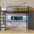 thumbnail image 6 of Twin Loft Bed with L-Shaped Desk and LED Lights, Metal Loft Bed Frame with 5 Storage Drawers, Hall Tree & Charging Station, Space-Saving Twin Size Bed with Ladder for Teens, 6 of 10