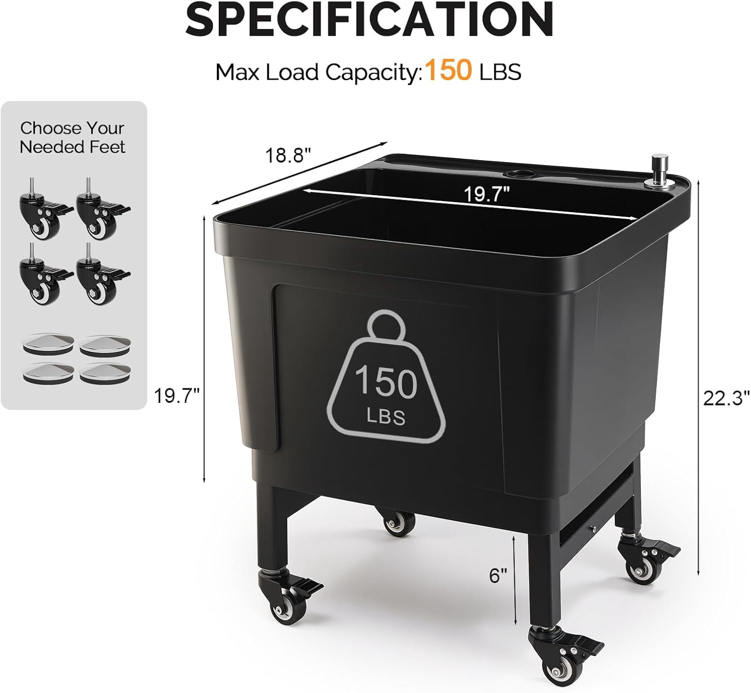 ROVSUN Commercial Mop Sink on Wheels, Plastic Floor Mop Slop Sink, Black Freestanding Mobile Utility Sink for Restaurant, Office, Business, Outdoor, Indoor Use, 19.7L x 18.8W x 22.3H inch
