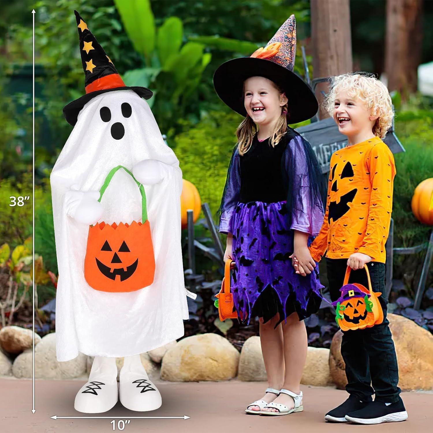 38 Inch Color Changing Ghost Decoration with Candy Pocket for Halloween Porch