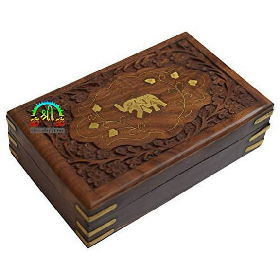 Gorgeous Hand Carved Rosewood Trinket Jewelry Box Elephant Design with Velvet Interior