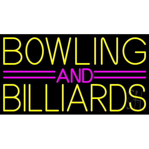 Bowling And Billiards 1 LED Neon Sign 13 x 24 - inches, Black Square Cut Acrylic Backing, with Dimmer - Bright and Premium built indoor LED Neon Sign for wall décor, arcarde, and storefront.