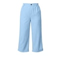 thumbnail image 7 of HongQid Linen Blend Cropped Pants Ladies High Waist Button Closure Casual Wide Leg Culottes With Cuffed Hem For Women,M, 7 of 7