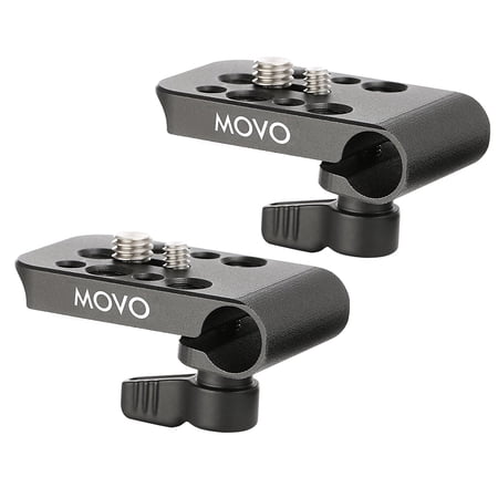 Movo CAB1000 15mm Modular Rod Clamp Adapter - Mounts Cameras Monitors Recorders to Rigs with Multiple 1/4 & 3/8 Male/Female Mounting Threads (2 Pack)