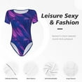 thumbnail image 4 of KLL Women 's Crew Neck Bodysuit Jumpsuits Neon Gradient Blue Print Short onesies Stretch T Shirts, 4 of 7