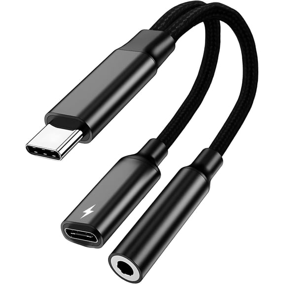 USB C to 3.5mm Jack Headphones and Charger Adapter, 2 in 1 Type C to 3.5mm Jack with PD 60W Fast Charging, USBC to Aux Adapter Compatible with iPhone 17 16 15 iPad Samsung S25 S24 S23