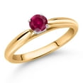 thumbnail image 2 of Gem Stone King 10K Yellow Gold Red Created Ruby Solitaire Engagement Ring for Women (0.25 Cttw, Gemstone July Birthstone, Round 4MM), 2 of 4