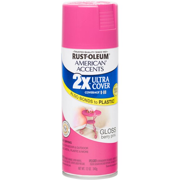 RustOleum American Accents Ultra Cover 2X Gloss Berry Pink Spray Paint and Primer in 1, 12 oz