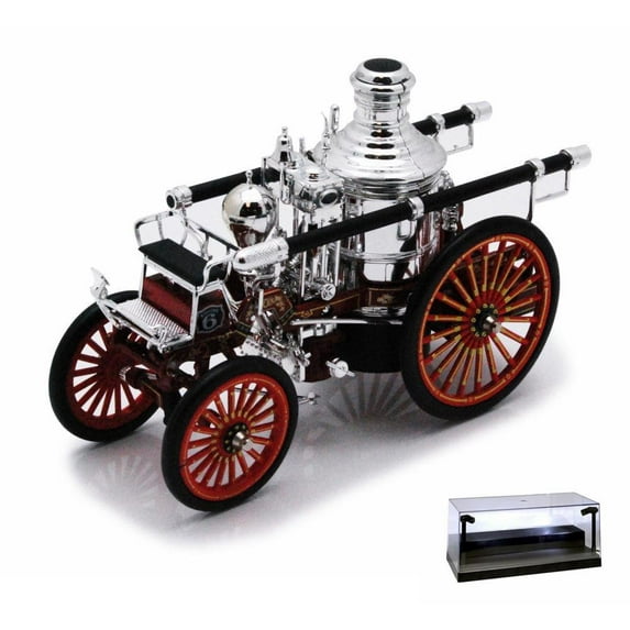 Diecast Car w/LED Display Case - 1886 American LaFrance Silsby-Manning Steam Fire Engine, Silver - Arko 1886 - 1/43 Scale Diecast Model Toy Car