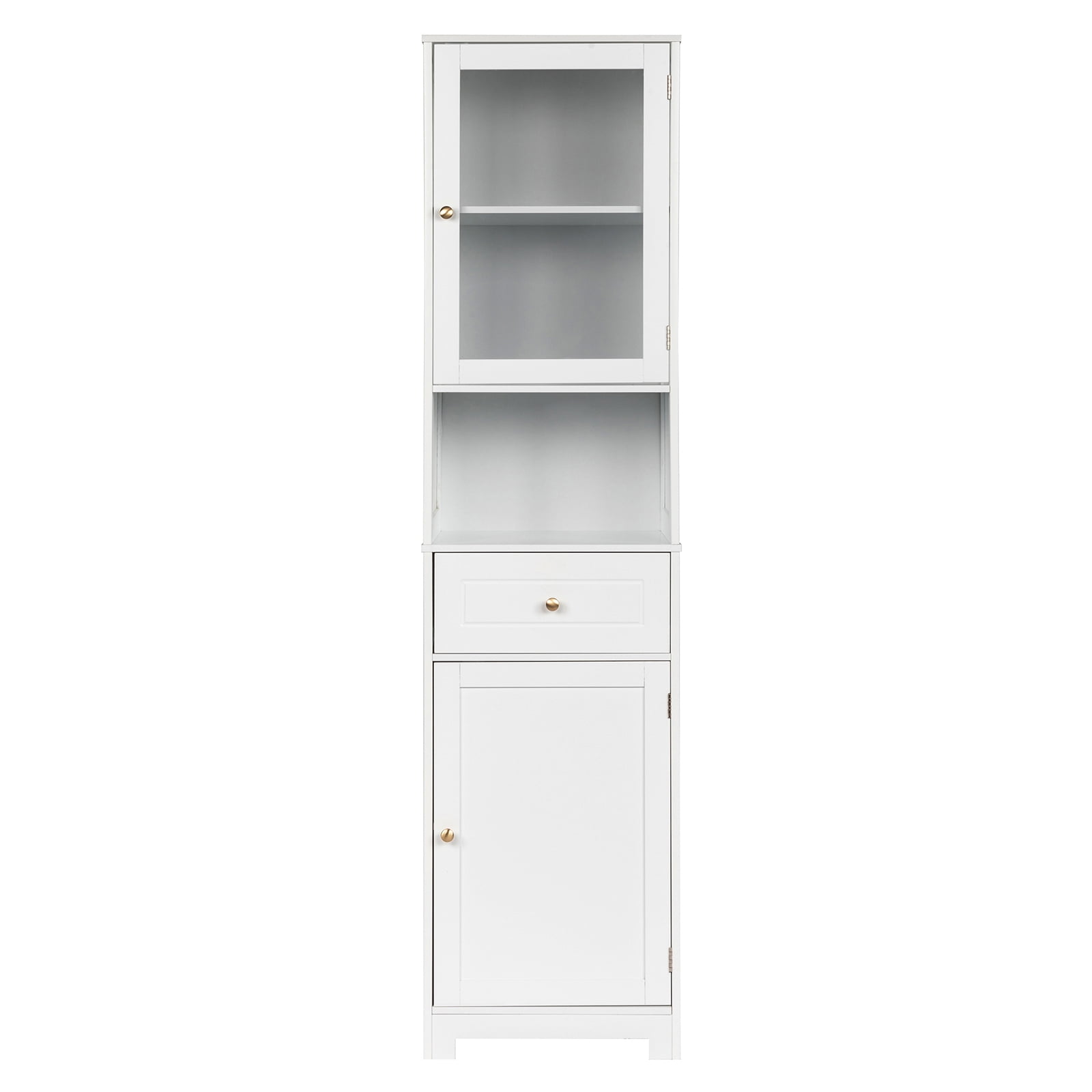 UBesGoo White Bathroom Tall Cabinet Cupboard with 1 Drawer, 2 Doors and ...