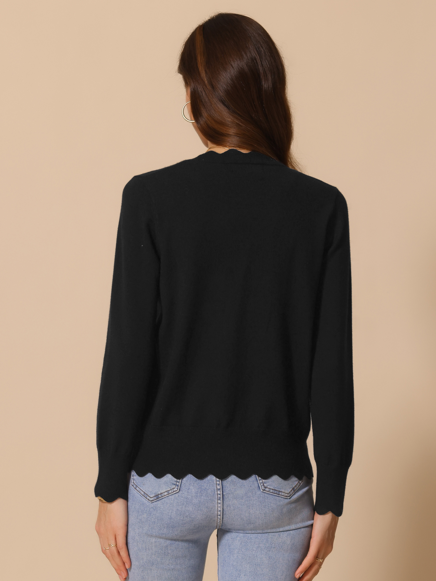 DARING DIVA Women's Long Sleeve Open Front Knit Cardigan Sweater S Black