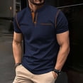 thumbnail image 2 of WTXUE Polos Short Sleeve, Scrunch Neck Polo Golf Shirts for Men Spring Summer Casual Zipper Lapel T Shirt Top Athleisure for Men Navy XXL, 2 of 5