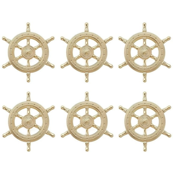 HDJNal 6pcs Nautical Rudder Wheel Knobs Decorative Golden Zinc Alloy Knobs/ Handles/ Pulls for Furniture Cabinets, Wardrobe,Drawer,Dresser,Chest etc Vintage DIY Home Decorative