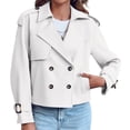 thumbnail image 2 of Double Breasted Women Solid Color Casual Crop Trench Coat Lady Office Jacket with Pocket, 2 of 7