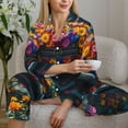 thumbnail image 6 of Salouo Flower Covered Vintage Car Pattern Women's Pajamas Set Long Sleeve Button Down Sleepwear Soft Pj Lounge Sets for women 2 Piece Pjs Set with Long Pants-Medium, 6 of 7