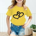 thumbnail image 2 of Glisme Girls Tops Size 3-4 Years Kid Heart Printing Graphic Tee Summer Casual Round Neck Short Sleeve T-Shirts Basic Yellow Tee, 2 of 5