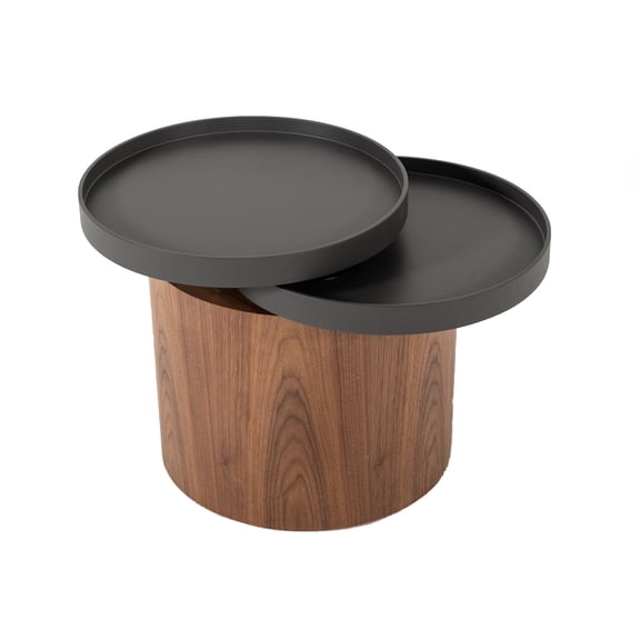 Cylindrical Wooden End Table with Swivel Tray Top, Brown and Black- Saltoro Sherpi