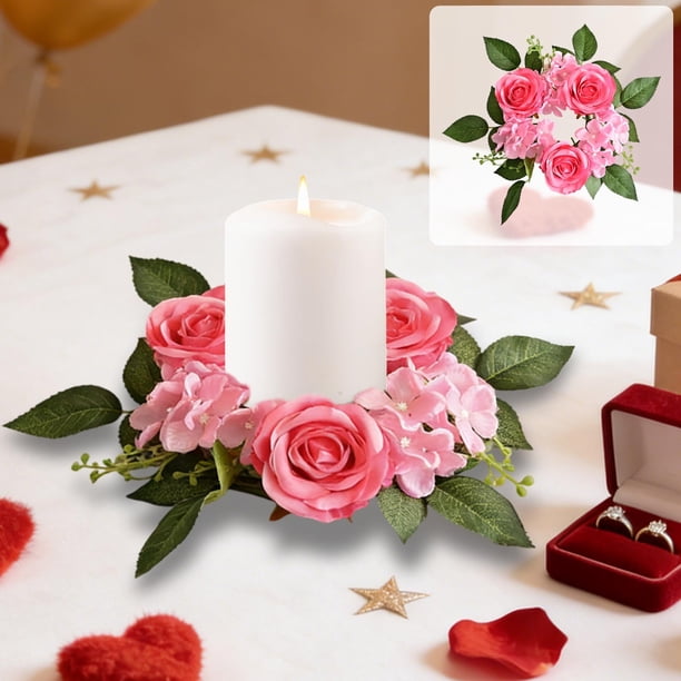 Corona De Velas De Plástico Con Rosas Simuladas Corona de rosas de seda roja con diseño de sandía para decoración de velas de boda, fiestas y ambiente festivo (1 unidad) JASKFLY