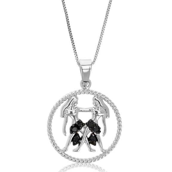 Vir Jewels 1/8 CTTW Black Diamond Zodiac Pendant Necklace for Women in Sterling Silver 1 Inch