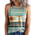 thumbnail image 1 of Uhndy Womens Summer Tops Halter Neck Sleeveless Plain T-Shirts Blouses Casual Loose #2 Cyan M, 1 of 1