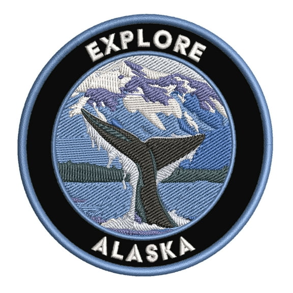 Explore! Alaska 3.5 Inch Iron Or Sew On Embroidered Fabric Badge Patch Seek Adventure, National Park Iconic Series