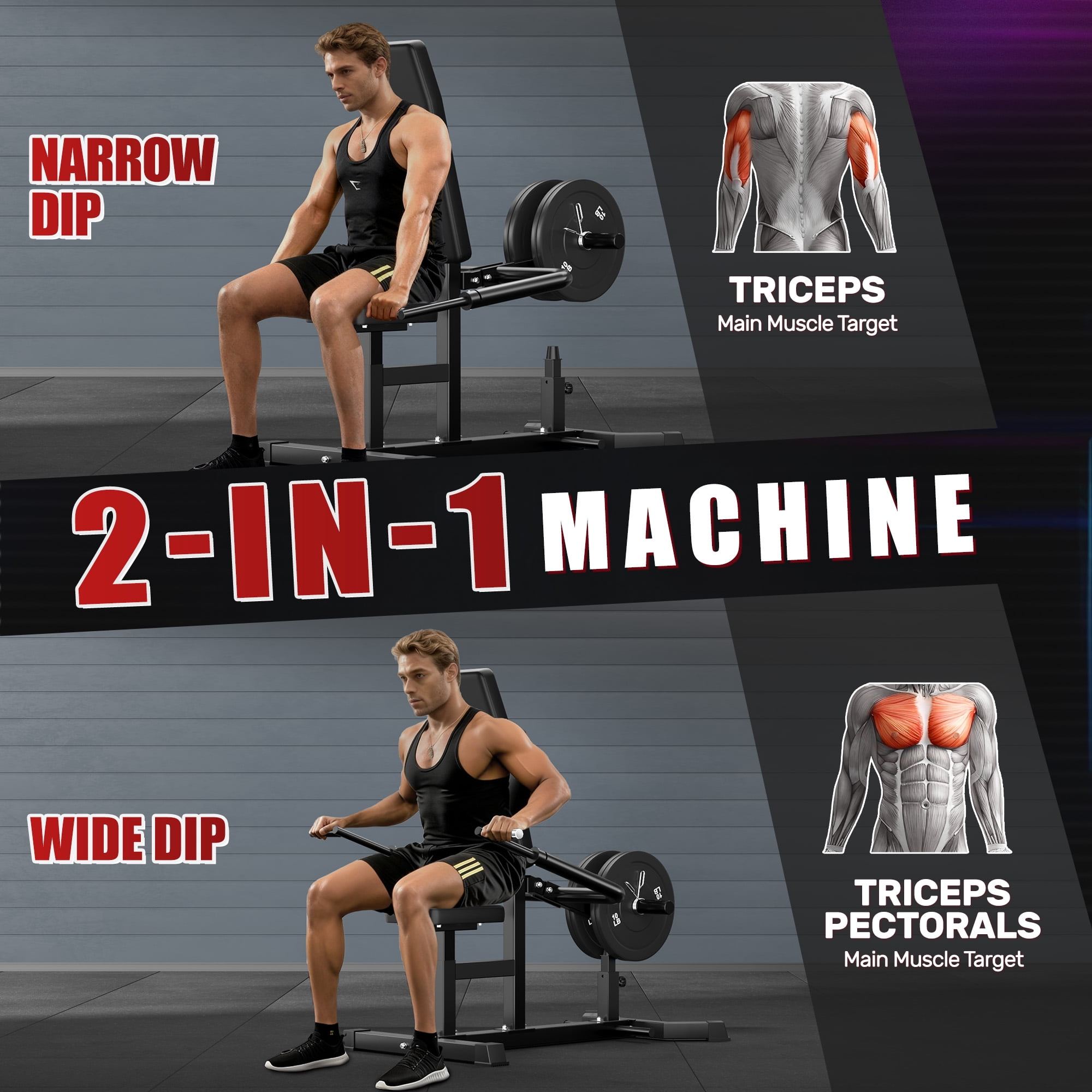 Seated Dip Machine, 400LBS Strength Training Upper Body Machine with Tricep Dip Press & Cable Bar for Home Gym