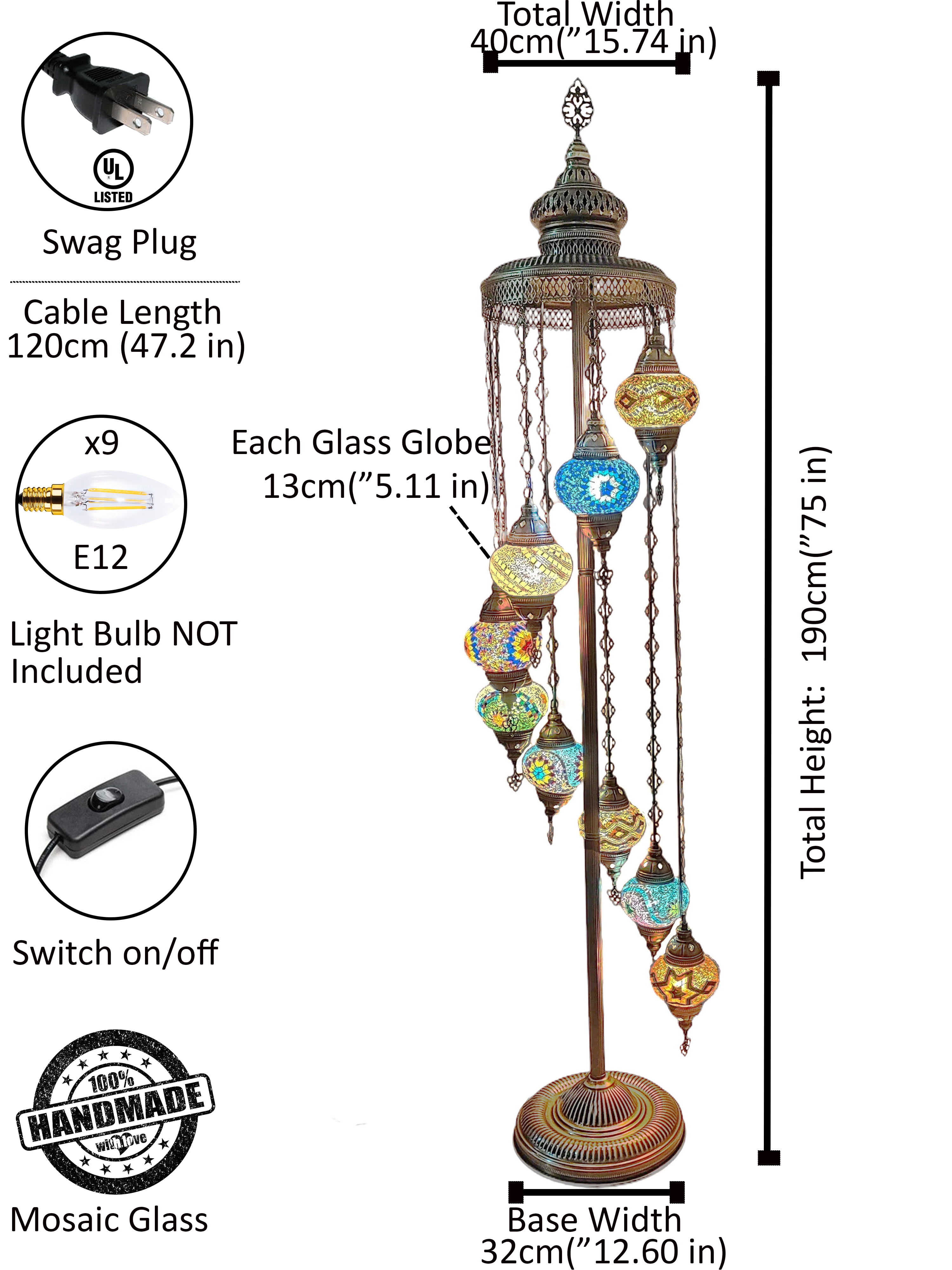 Angora Mert 9 Globe Standing Turkish Lamp - Multicolor | Turkish Floor Lamps for Home (75")