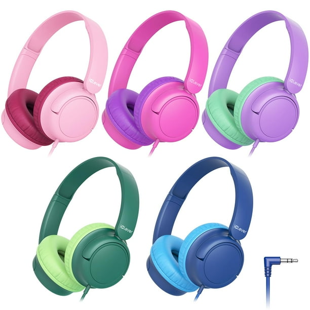 Auriculares con cable iClever Kids Bulk, paquete de 5, duraderos y plegables