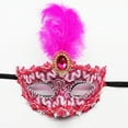 thumbnail image 2 of BYHONG Carnival Women Makeup Dance Face Guard Painted with Gold Powder Multi Cornered Half Face Carnival Party Face Guard Hot Pink One Size, 2 of 3