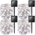 thumbnail image 1 of HAHDAXIA Solar Christmas Lights Outdoor Waterproof, 4 Pack Each 33ft 100 LED Solar String Lights White, 8 Modes Silver Wire Solar Fairy Lights, 1 of 7