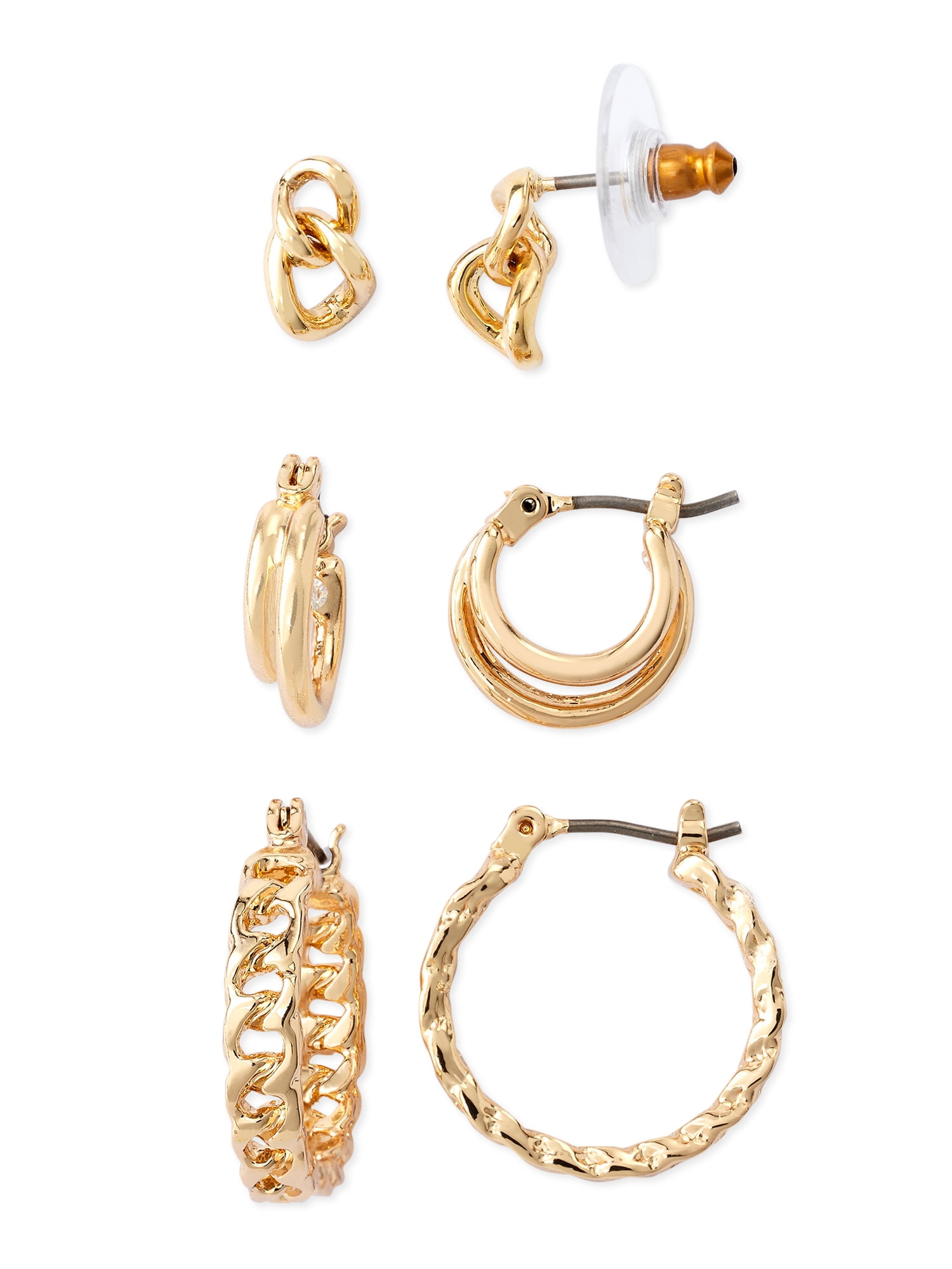 Sofia Jewelry by Sofia Vergara Women's Gold Tone Hoop Earrings, Set of 3