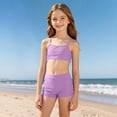 thumbnail image 2 of XAOFW Girl's Summer Swimsuit Sets Two Piece Swimwear For Girls Sleeveless Tankini Tops And Swimming Shorts Solid Color Surfing Swimming Versatile Swimwear Bottom 9-10 Years, 2 of 4