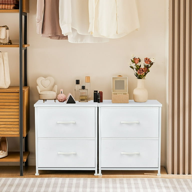 2 piece dresser set CONCETTA 2-Piece Fabric Dresser Set with Adjustable Feet, 20 inch Rust  Nightstand & Drawers for Adult Bedroom, White