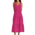 thumbnail image 6 of New Summer Arrivals SMihono Cotton Linen Flowy Maxi Dress for Women Summer Loose V Neck Sleeveless Casual A-Line Tiered Swing Vacation Dresses Hot Pink M, 6 of 8