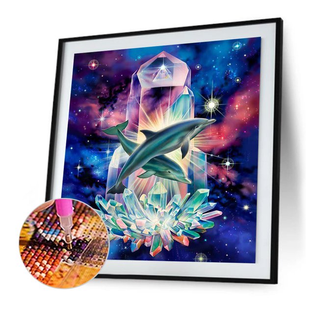 Cuadros Decorativos 5D DIY Diamond Painting Crystal Dolphins Full Square Drill Mosaico (20x30CM) Tmvgtek embutido en tela