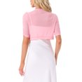 thumbnail image 3 of INSPIRAR CHIC Cárdigan Bolero Corto de Manga Corta con Fruncido y Frente Abierto de Malla para Mujeres en Rosa S, 3 of 6