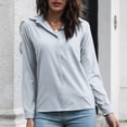 thumbnail image 4 of Blusa de Mujer Cuello en V Manga Larga Color Puro Fibra de poliéster Suave Camisa cómoda de Mujer para el Trabajo Diario Gris L, 4 of 6