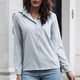 thumbnail image 4 of Blusa de mujer con cuello en V, manga larga, Color puro, fibra de poliéster suave, camisa cómoda para mujer para el trabajo diario, 4 of 6