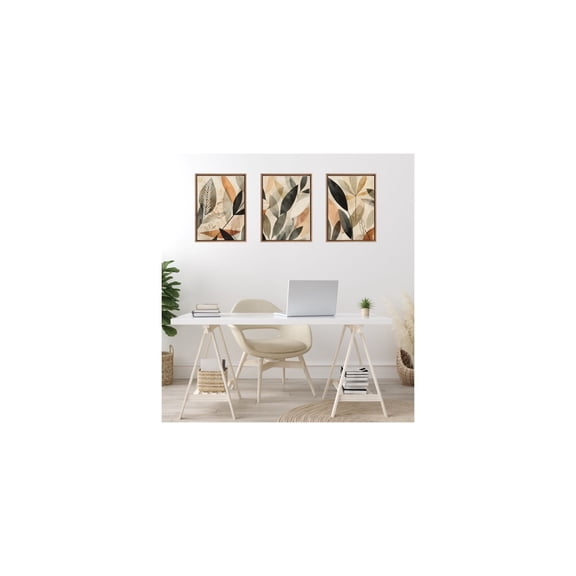Kate and Laurel Sylvie Abstract Blue and Gray Earth Tone Botanical Framed Canvas Wall Art Set by The Creative Bunch Studio, 3 Piece Set Beaded Gold, Plant Leaves Art for Wall